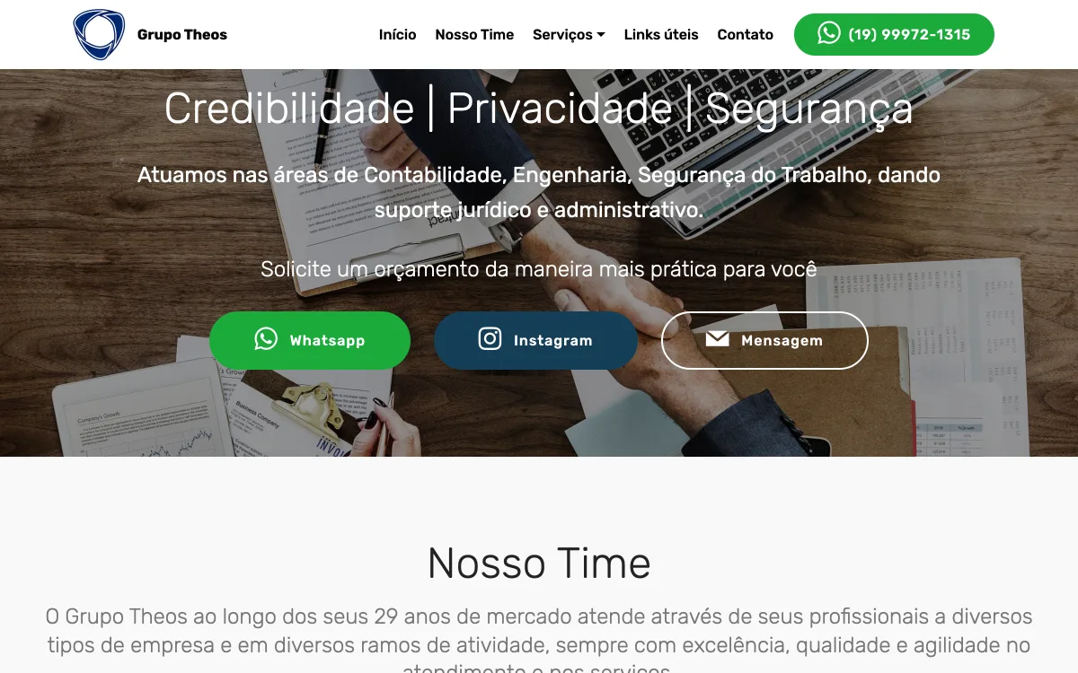Home page of the website of Grupo Theos
