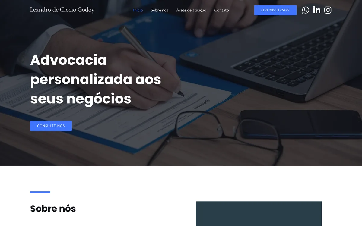 Página inicial do site de Leandro De Ciccio Advocacia